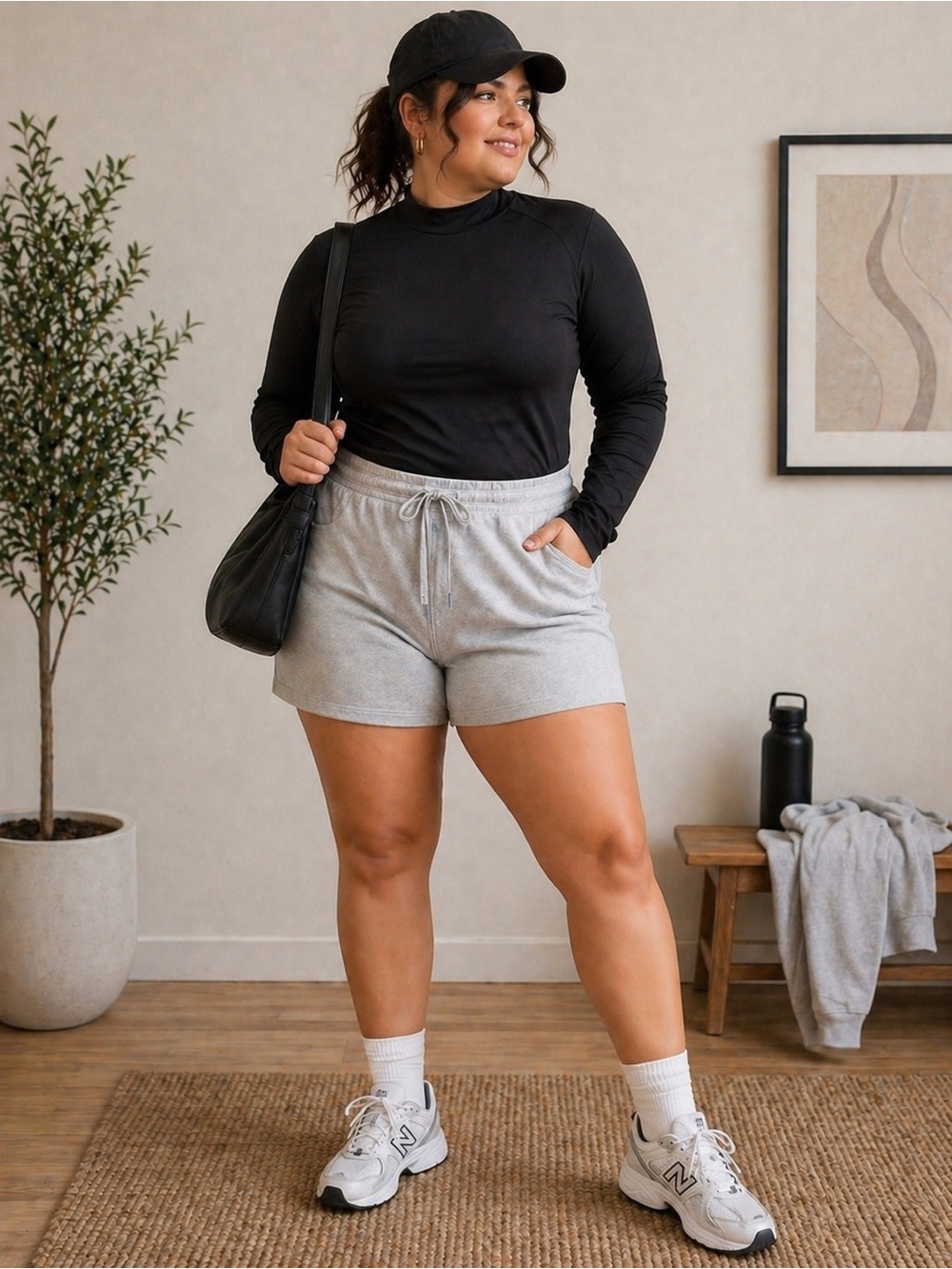 Old Navy Cozecore Plus Size Mock Neck Long Sleeve Black top | Fitted Minimalist